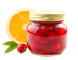 mirtillo marmellata nel un' bicchiere vaso con un' coperchio e un' fetta di Limone su un' trasparente sfondo png