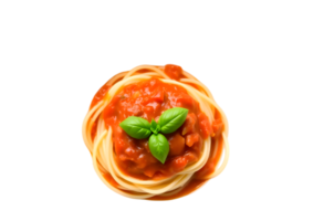Spaghetti with tomato sauce and basil isolated on transparent background png