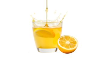 Glass of lemon juice with splash isolated on transparent background png
