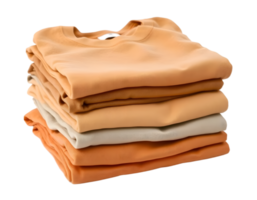 Stack of orange and beige folded shirts isolated on transparent background png