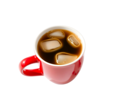 Red cup of coffee with ice cubes isolated on transparent background png
