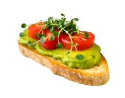 Toast with avocado, tomato and microgreens isolated on transparent background png
