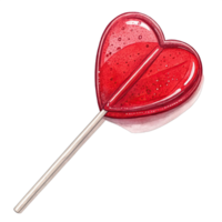 A red heart shaped lollipop on a stick png
