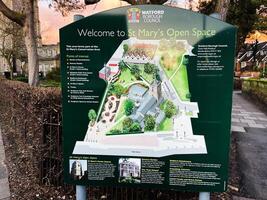London, UK - March 02, 2025- Illustrative map board of St. Mary's Open Space with local landmarks and features photo
