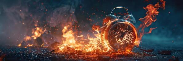 A clock is burning in the middle of a fire photo