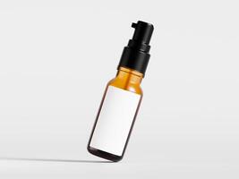 amber glass spray bottle lying down with white label minimal clean background photo