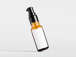 single amber spray bottle with white label front view clean white background product mockup photo