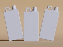 two white plastic canisters with caps upright on light brown background soft shadows clean photo