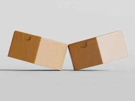 two rectangular cardboard boxes separated slight angle soft light brown clean background photo