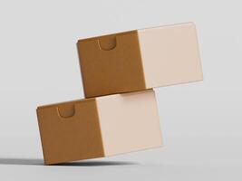two rectangular cardboard boxes stacked diagonally brown cardboard soft light clean background photo