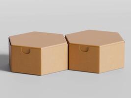 two hexagon cardboard boxes side by side flat surface soft light brown cardboard texture photo