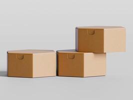 three rectangular cardboard boxes lined up side by side brown texture soft shadows photo