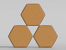 four hexagon cardboard boxes forming honeycomb cluster clean brown design soft shadows photo