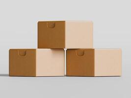 stacked rectangular cardboard boxes simple brown design soft light grey background photo
