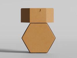 rectangular box balanced on hexagon box clean soft light minimal background photo