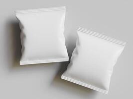 two white snack bags soft grey background slightly overlapping simple view photo