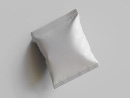 single white snack bag soft grey background centered minimal product design photo