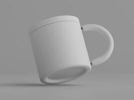 single plain mug tilted on side soft shadows clean grey background photo