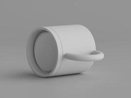 single plain mug lying on side handle facing up soft shadows grey background photo