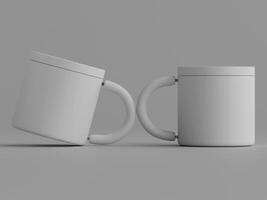 two plain mugs side by side handles facing out soft lighting grey background minimalist photo