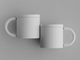 two simple mugs standing next to each other soft lighting grey background minimalist photo