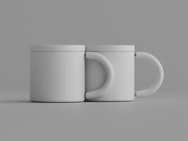 two plain mugs standing next to each other on grey background minimalistic style photo
