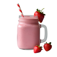 Refreshing Strawberry Smoothie in jar with Straw png