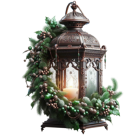Rustic Bronze Lantern with Holiday Wreath png