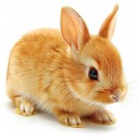 A small orange rabbit is sitting on a white background photo