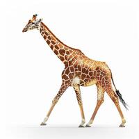 Giraffe walking on a white background photo