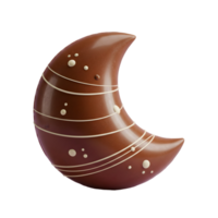 Glossy Chocolate Crescent Moon with White Chocolate Details Isolated on Transparent Background png