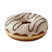 Glossy 3D Doughnut with Vanilla Icing and Chocolate Toppings on Transparent Background png