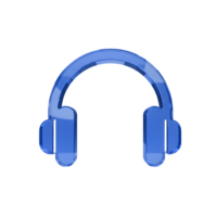 High-resolution 3D render of a blue glass headphones icon with a glossy, reflective surface, isolated on a transparent background, representing music, technology, and audio concepts png