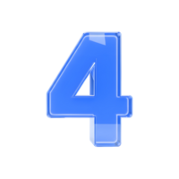 High-resolution 3D render of a blue glass number 4 with a glossy, reflective surface, isolated on a transparent background, representing numerals, modern design, and digital aesthetics png