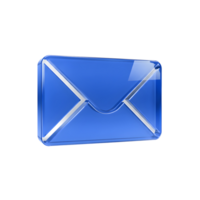 High-resolution 3D render of a blue glass envelope icon with a glossy, reflective surface, isolated on a transparent background, representing email, communication, and digital messaging png