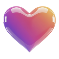 3D render of a glass heart with a glossy, reflective surface and gradient color transition from purple to orange, isolated on transparent background, symbolizing love, passion, and modern aesthetics png