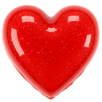 3D render of a red glass heart with a glossy, reflective surface and embedded glitter particles, isolated on a transparent background, symbolizing love, passion, and romance png