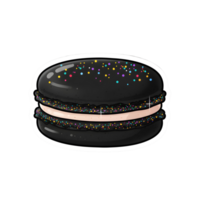 Elegant Black Macaron with Sparkling Multicolor Sprinkles and a Soft Pink Filling on Transparent Background png