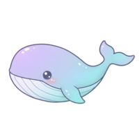 Adorable Cartoon Whale with Glossy Finish and Soft Color Tones on Transparent Background png