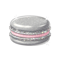 Silver Glitter Macaron with Glossy Sparkle and Soft Pink Filling on Transparent Background png