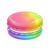 Kawaii Fantasy Macaron with a Glossy, Colorful Finish and Sparkle Effects on Transparent Background png