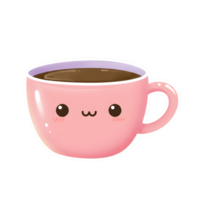 Whimsical Kawaii Coffee Mug with Glossy Finish and Gentle Gradient Colors on Transparent Background png