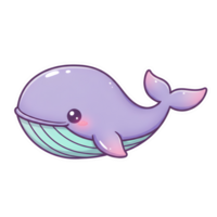 Charming Kawaii Whale with Blush Pink, Lavender, and Mint Gradient, Featuring a Glossy Finish and Cute Face on Transparent Background png
