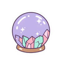 Enchanting Kawaii Crystal Ball with a Glossy Surface, Sparkles, and Pastel Gemstones on Transparent Background png