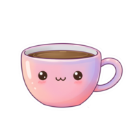 Cute Kawaii Coffee Cup with Soft Pastel Gradient and Smiling Face on Transparent Background png