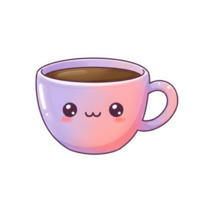Charming Kawaii Coffee Cup with Blush Pink and Lavender Gradient, Featuring Latte Art and a Cute Face on Transparent Background png