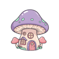 Enchanted Kawaii Mushroom House with a Glossy Finish, Tiny Windows, and a Fairy Tale Aesthetic on Transparent Background png