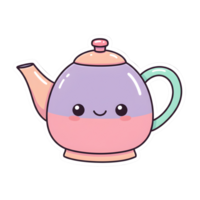 Whimsical Kawaii Teapot with Blush Pink and Lavender Hues, Featuring a Cute Face and Sparkling Details on Transparent Background png