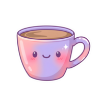 Whimsical Kawaii Latte Cup with Glossy Finish and Smiling Expression on Transparent Background png