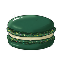 Elegant Dark Green Macaron with a Shimmering Glaze, Colorful Sprinkles, and a Soft Vanilla Filling on Transparent Background png